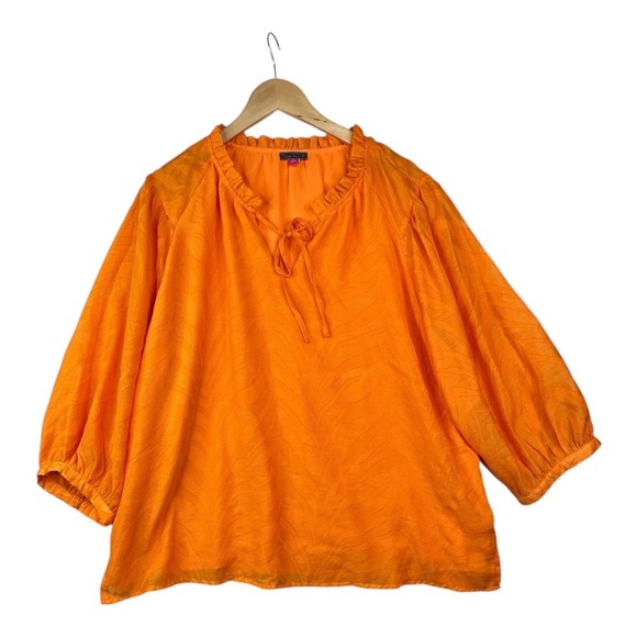 Vince Camuto Zebra Textured Ruffled Split Tie Neck Blouse size XL Orange‎ - Picture 1 of 6